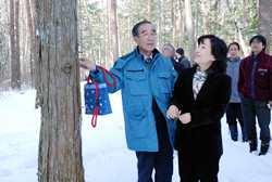 写真:平地林を視察する小坂市長と中山区長