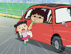 画像：女の子を車で連れ去ろうとするびっくり仮面（変装）