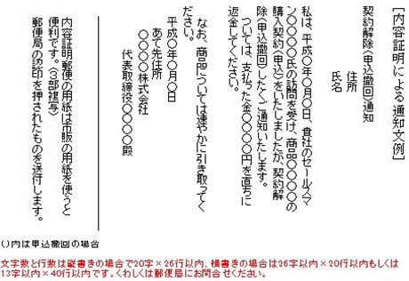 内容証明による通知文例