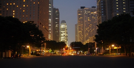 「水の広場」から見る西新宿高層ビルの夜景