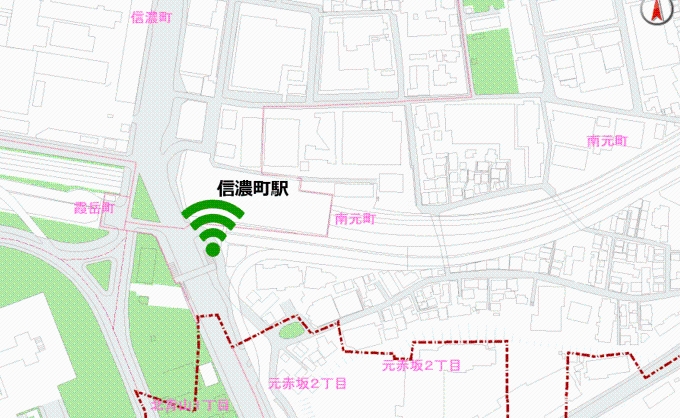 信濃町駅の利用可能エリア。改札口周辺で利用できます。