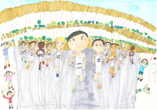 作品画像：小学生低学年の部　銀賞　「マラソンがんばれ」 