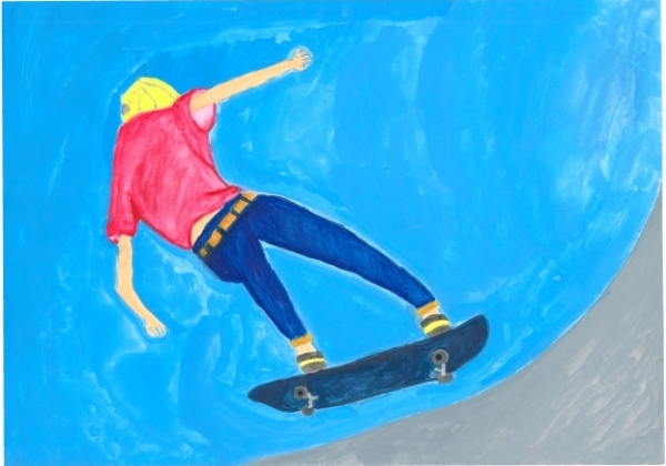 作品画像：小学生高学年の部　銅賞　「スケートボード」 