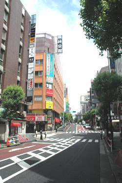 写真:区役所通りから風林会館をのぞむ