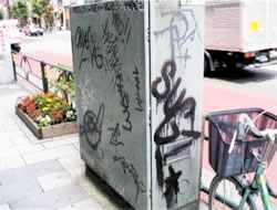 写真:落書きの現状(新宿通り)