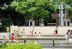 写真:ジャブジャブ池で遊ぶ子どもたち