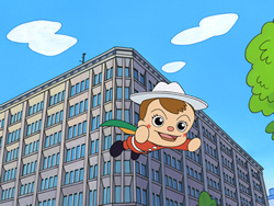 画像：新宿区役所から飛び立つシンちゃん