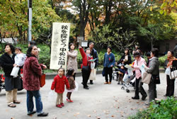 写真:ガイドの案内で園内を散策する参加者