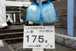 写真：日本で消費されるペットボトル（175本／年）