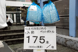 写真:日本で消費されるペットボトル(175本/年)