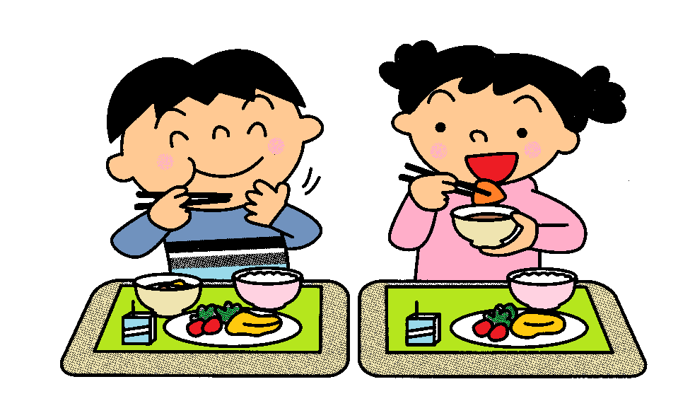 給食を食べる児童のイラスト