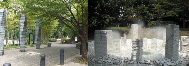 みなみもと町公園入口と噴水写真