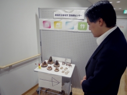 写真:展示物を視察する吉住区長