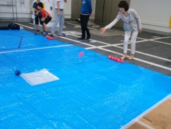 写真:ボッチャをする丸川大臣