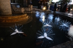 写真：本庁舎前平和の泉のイルミネーション