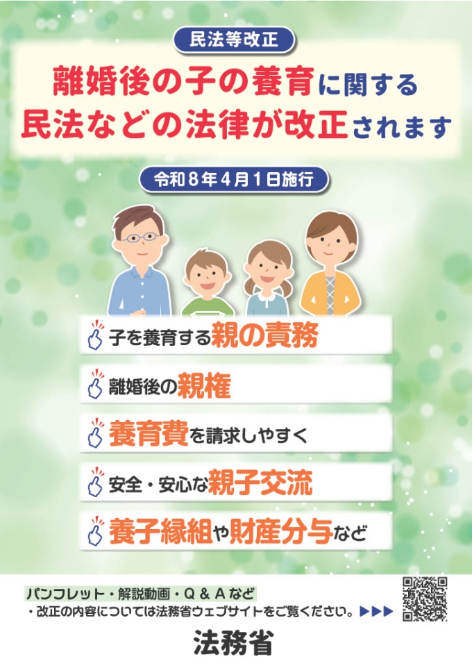 離婚後の子の養育に関する民法などの法律が改正されます（共同親権）画像