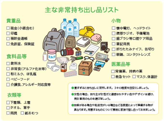 非常持ち出し袋の確認画像